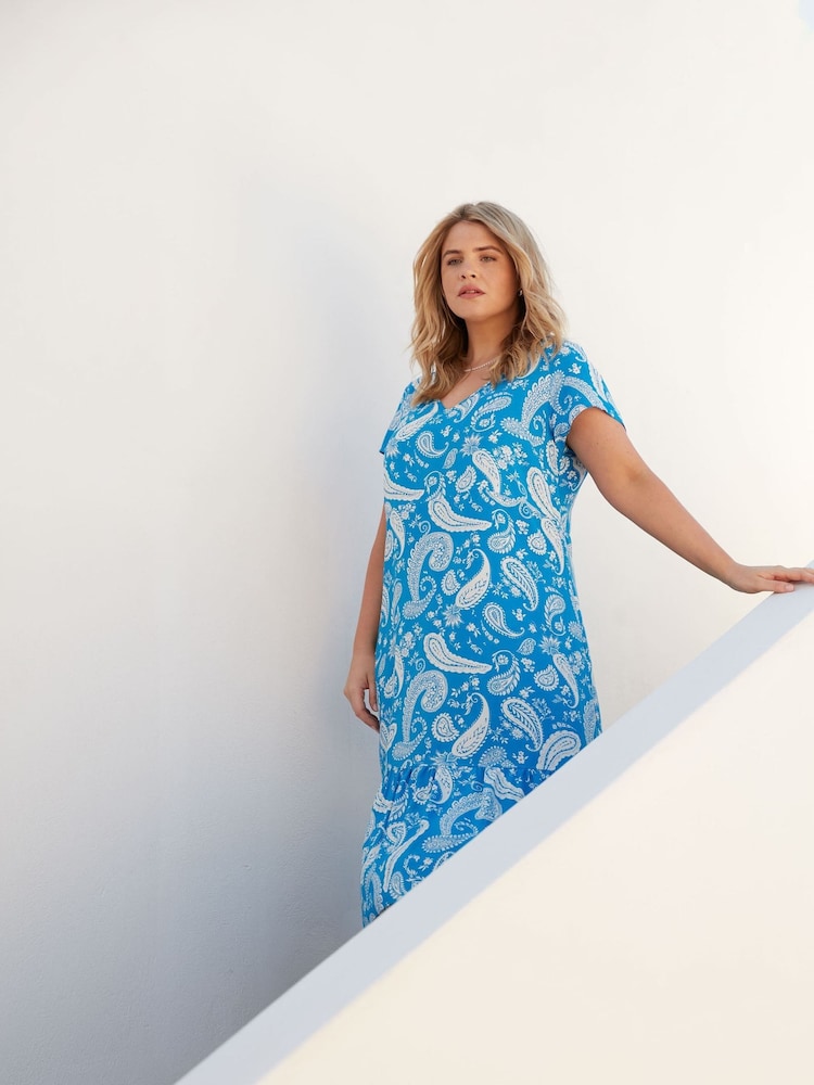 Live Unlimited Blue Curve Paisley Print V-Neck Midi Dress - Image 5 of 5