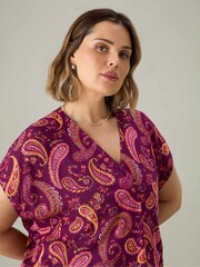 Live Unlimited Plum Purple Curve Paisley Pleat Front Top - Image 2 of 3