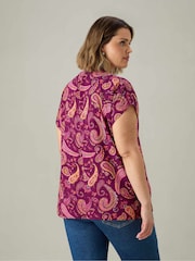 Live Unlimited Plum Purple Curve Paisley Pleat Front Top - Image 3 of 3