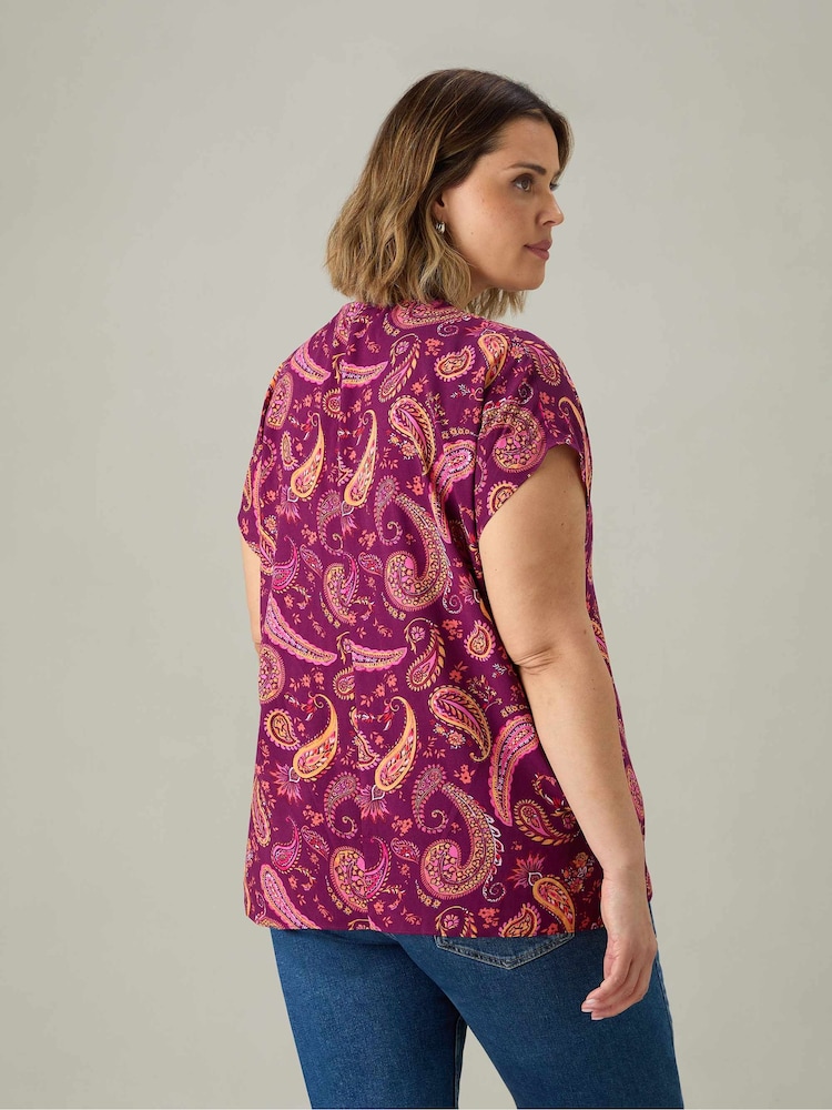 Live Unlimited Plum Purple Curve Paisley Pleat Front Top - Image 3 of 3 Live Unlimited Plum Purple Curve Paisley Pleat Front Top - Image 3 of 3