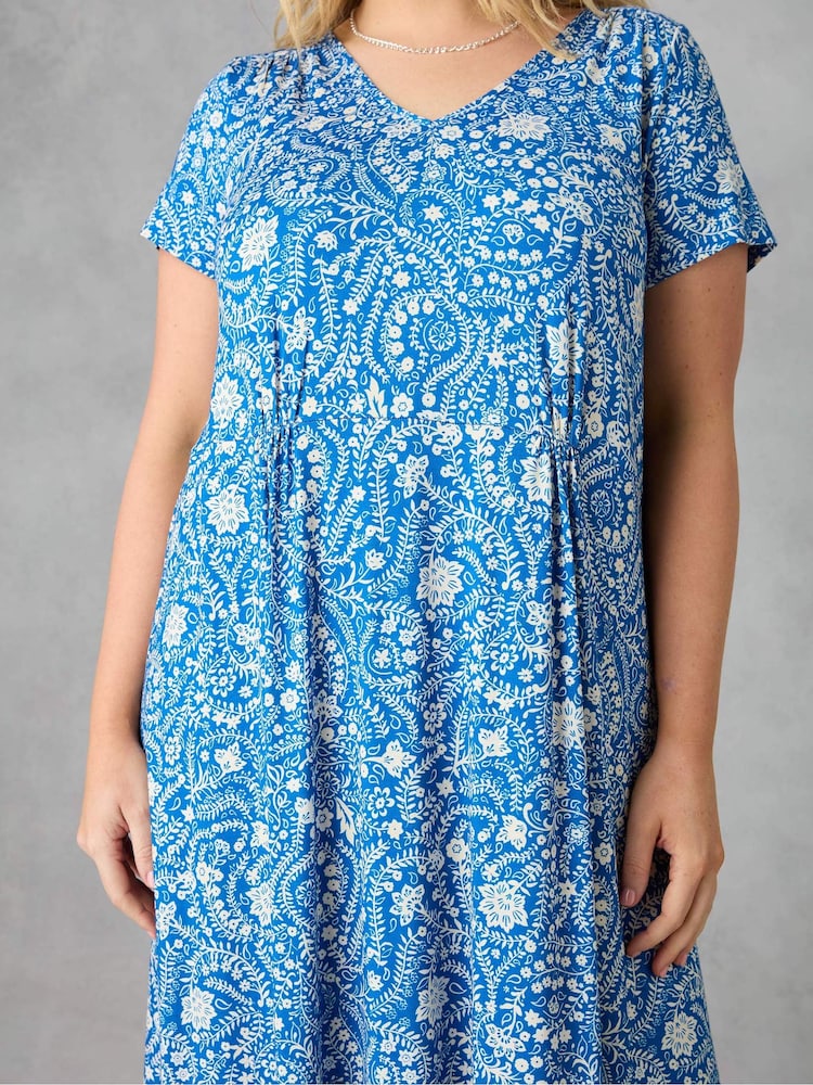 Live Unlimited Blue Curve Paisley Jersey Midi Dress - Image 5 of 5
