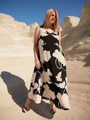 Live Unlimited Black Curve Floral V-Neck Maxi Swing Dress - Image 1 of 6