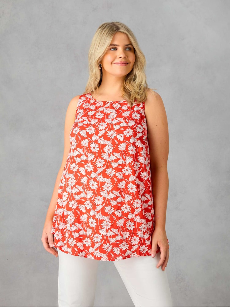 Live Unlimited Red Floral Print Vest - Image 2 of 4 Live Unlimited Red Floral Print Vest - Image 2 of 4