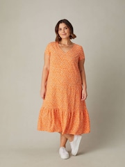 Live Unlimited Orange Curve  Ditsy Tiered Dress - Image 1 of 5