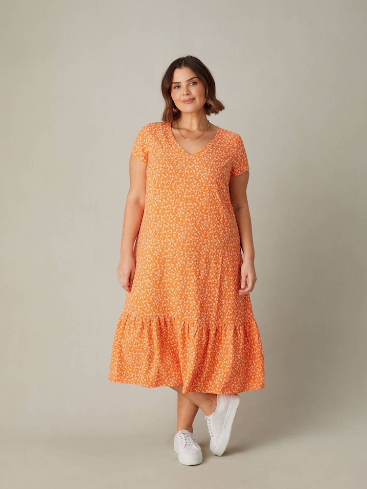 Live Unlimited Orange Curve  Ditsy Tiered Dress - Image 1 of 5