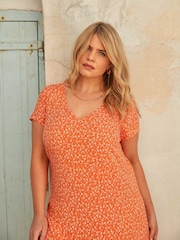 Live Unlimited Orange Curve  Ditsy Tiered Dress - Image 4 of 5