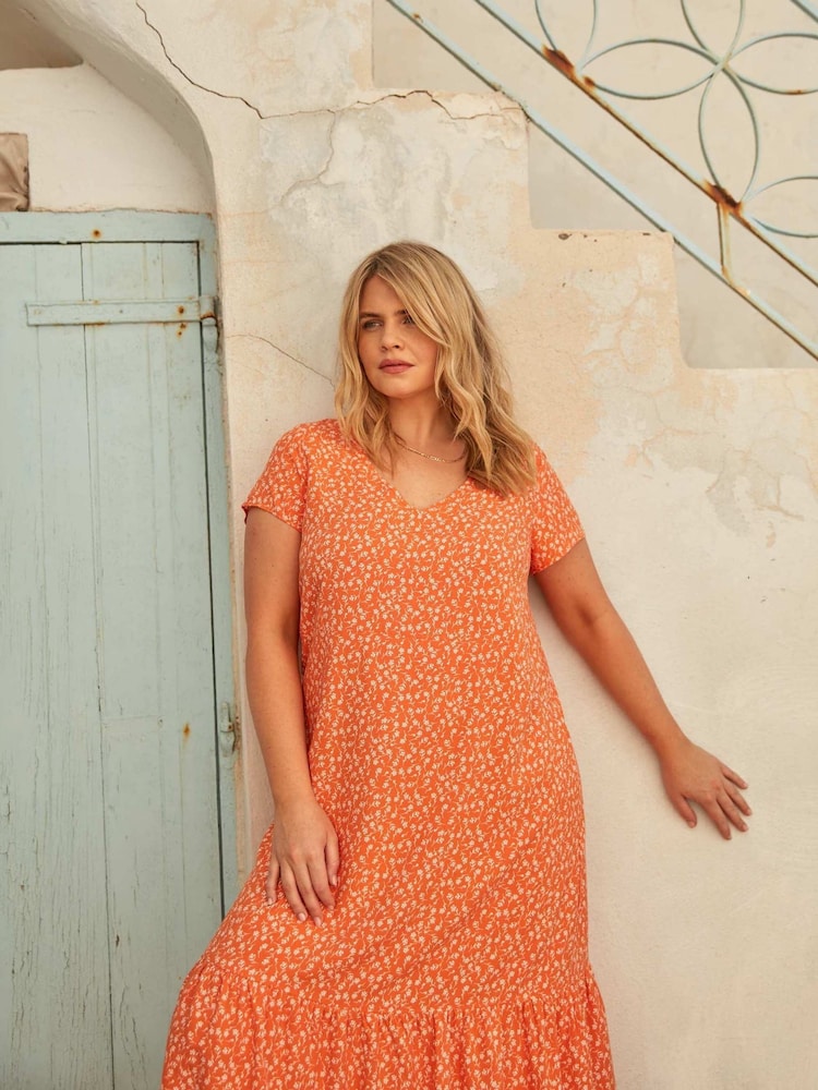 Live Unlimited Orange Curve  Ditsy Tiered Dress - Image 5 of 5