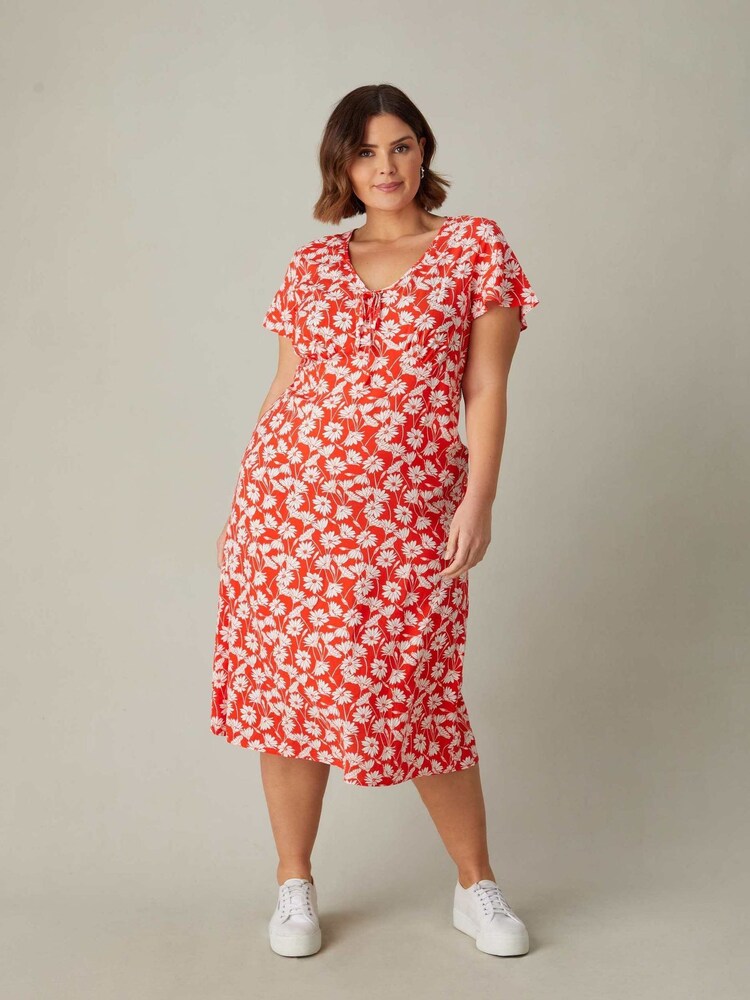Live Unlimited Red Floral Print Midi Tea Dress - Image 1 of 5 Live Unlimited Red Floral Print Midi Tea Dress - Image 1 of 5
