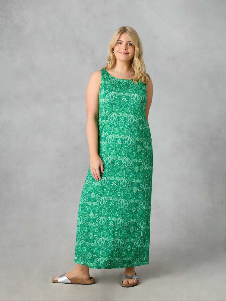 Live Unlimited Green Curve Paisley Jersey Sleeveless Maxi Dress - Image 2 of 5