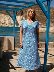 Live Unlimited Blue Curve Petite Paisley Jersey Midi Dress - Image 1 of 5