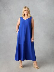 Live Unlimited Blue Curve Print V-Neck Maxi Swing Dress - Image 4 of 5