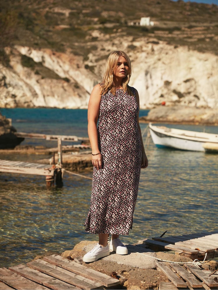 Live Unlimited Blue Curve Petite Ditsy Jersey Sleeveless Maxi Dress - Image 1 of 5