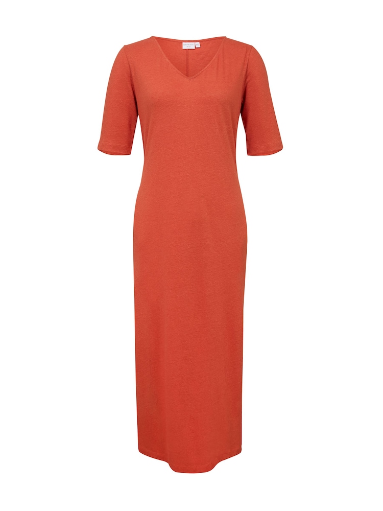 Celtic & Co. Orange Linen Cotton V-Neck Midi Dress - Image 2 of 5