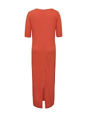 Celtic & Co. Orange Linen Cotton V-Neck Midi Dress - Image 3 of 5