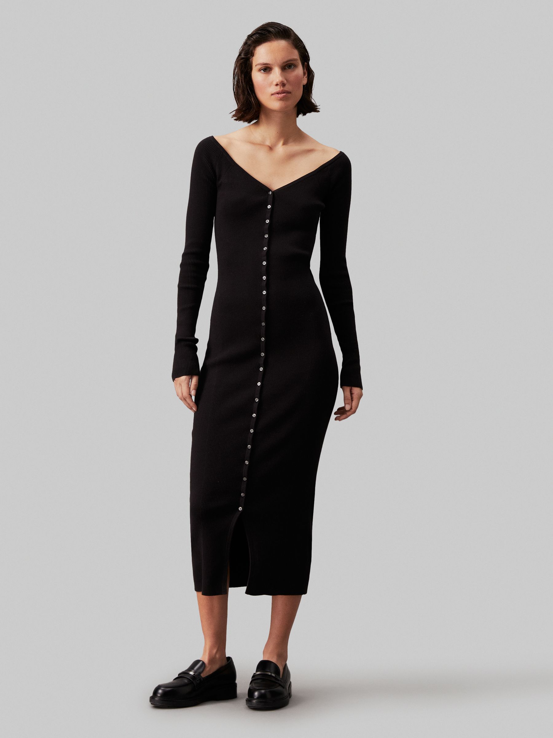 Buy Calvin Klein Jeans Button Long Sweater Black Dress from Next USA