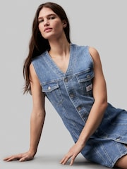 أزرق - فستان دنيم بلا أكمام من Calvin Klein Jeans - صورة 4 من 5