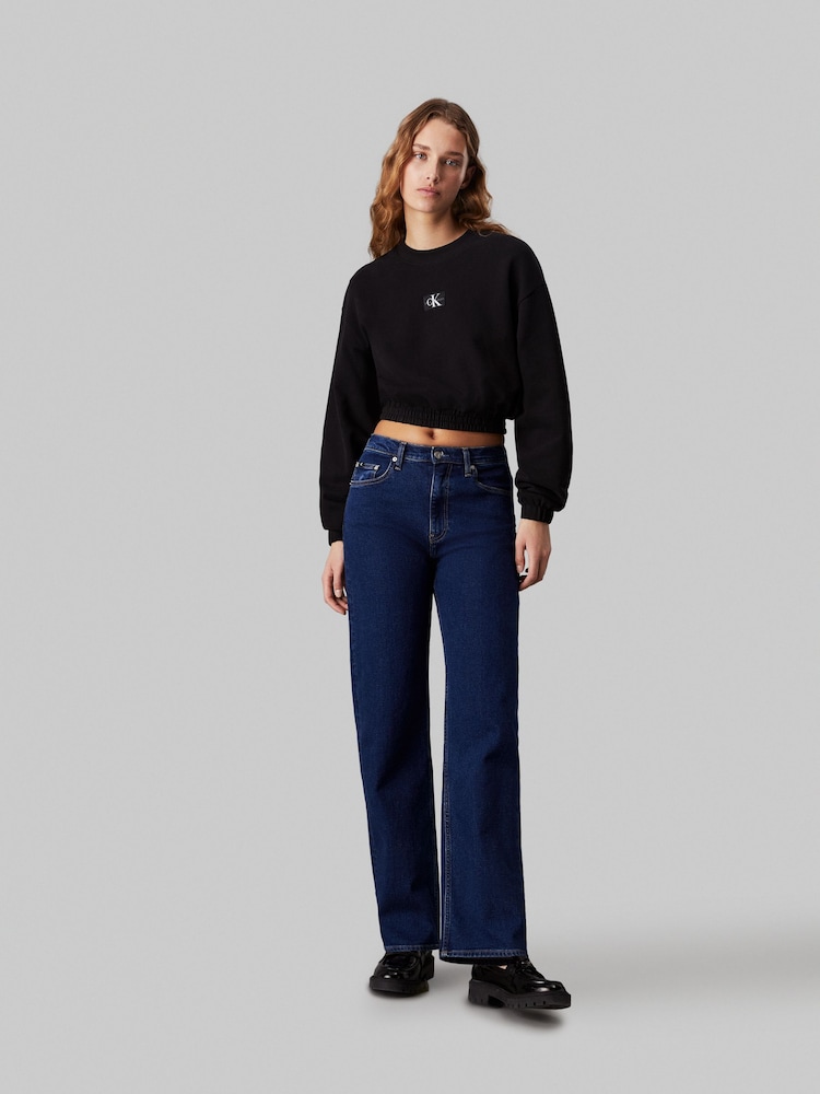 Calvin Klein Jeans Woven Crew-Neck 100% Cottton Black Sweatshirt - Image 1 of 5 Calvin Klein Jeans Woven Crew-Neck 100% Cottton Black Sweatshirt - Image 1 of 5
