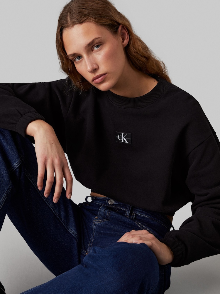 Calvin Klein Jeans Woven Crew-Neck 100% Cottton Black Sweatshirt - Image 2 of 5