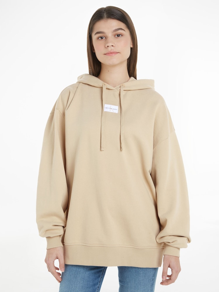 Calvin Klein Jeans Oversized Green Woven Label 100% Cotton Hoodie - Image 1 of 6