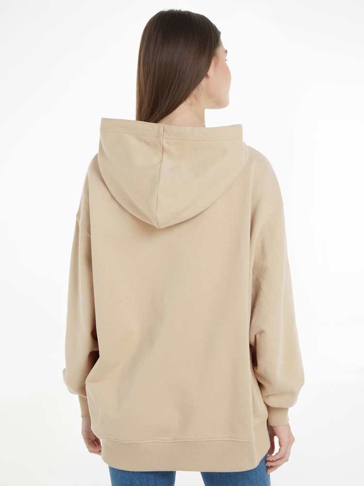 Calvin Klein Jeans Oversized Green Woven Label 100% Cotton Hoodie - Image 2 of 6