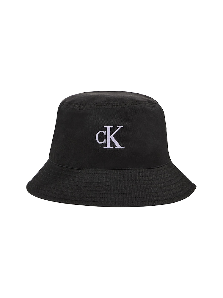 Calvin Klein Black Monogram Embroidered Bucket Hat - Image 1 of 3 Calvin Klein Black Monogram Embroidered Bucket Hat - Image 1 of 3