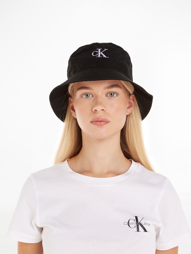 Calvin Klein Black Monogram Embroidered Bucket Hat - Image 3 of 3 Calvin Klein Black Monogram Embroidered Bucket Hat - Image 3 of 3