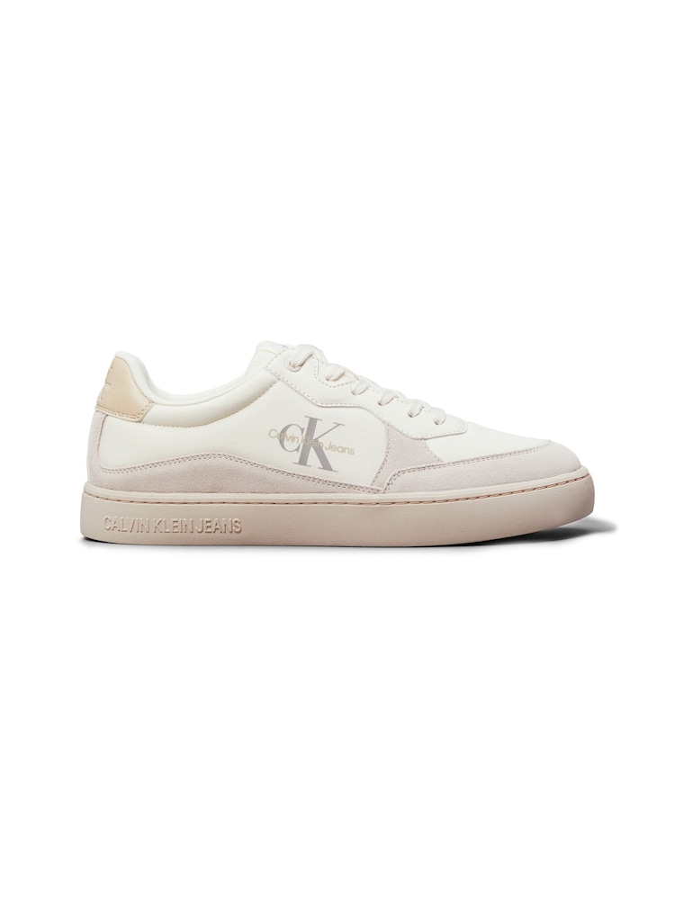Calvin Klein White/Aqua Blue Classic Cupsole Low Lace-Up Trainers - Image 1 of 5