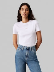 Белый - Calvin Klein Jeans Тканая марка Ribbed T-Shirt - Image 1 of 4