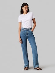 Белый - Calvin Klein Jeans Тканая марка Ribbed T-Shirt - Image 2 of 4