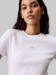 Белый - Calvin Klein Jeans Тканая марка Ribbed T-Shirt - Image 3 of 4