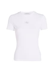 Белый - Calvin Klein Jeans Тканая марка Ribbed T-Shirt - Image 4 of 4