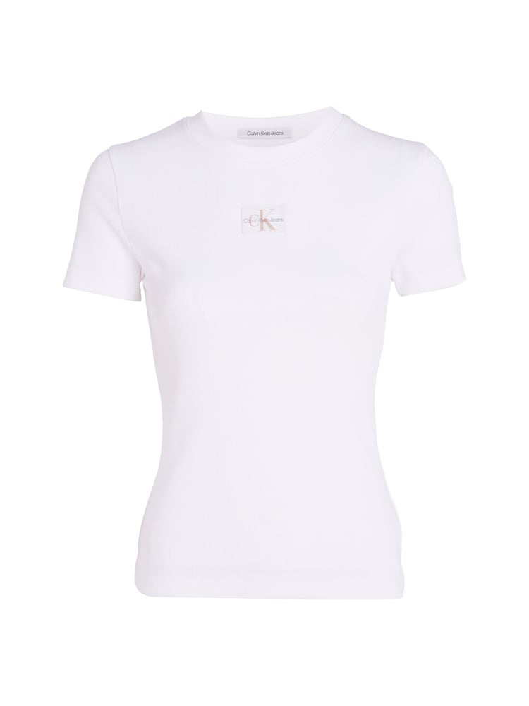 Белый - Calvin Klein Jeans Тканая марка Ribbed T-Shirt - Image 4 of 4 Белый - Calvin Klein Jeans Тканая марка Ribbed T-Shirt - Image 4 of 4