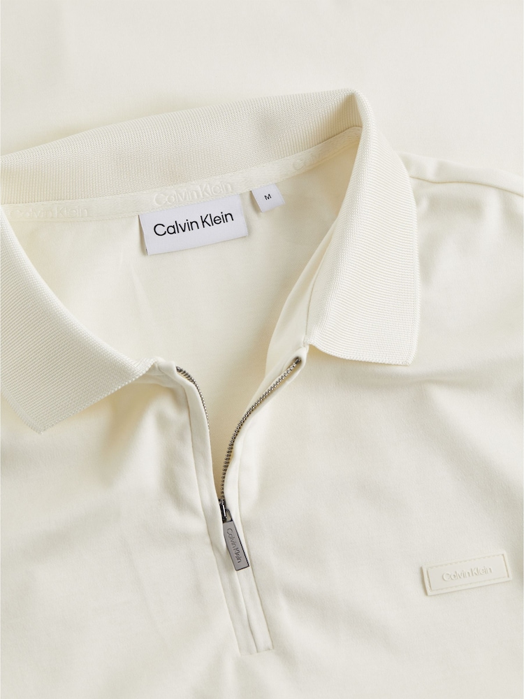 Calvin Klein White Smooth Cotton Welt Zip Polo Shirt - Image 2 of 2