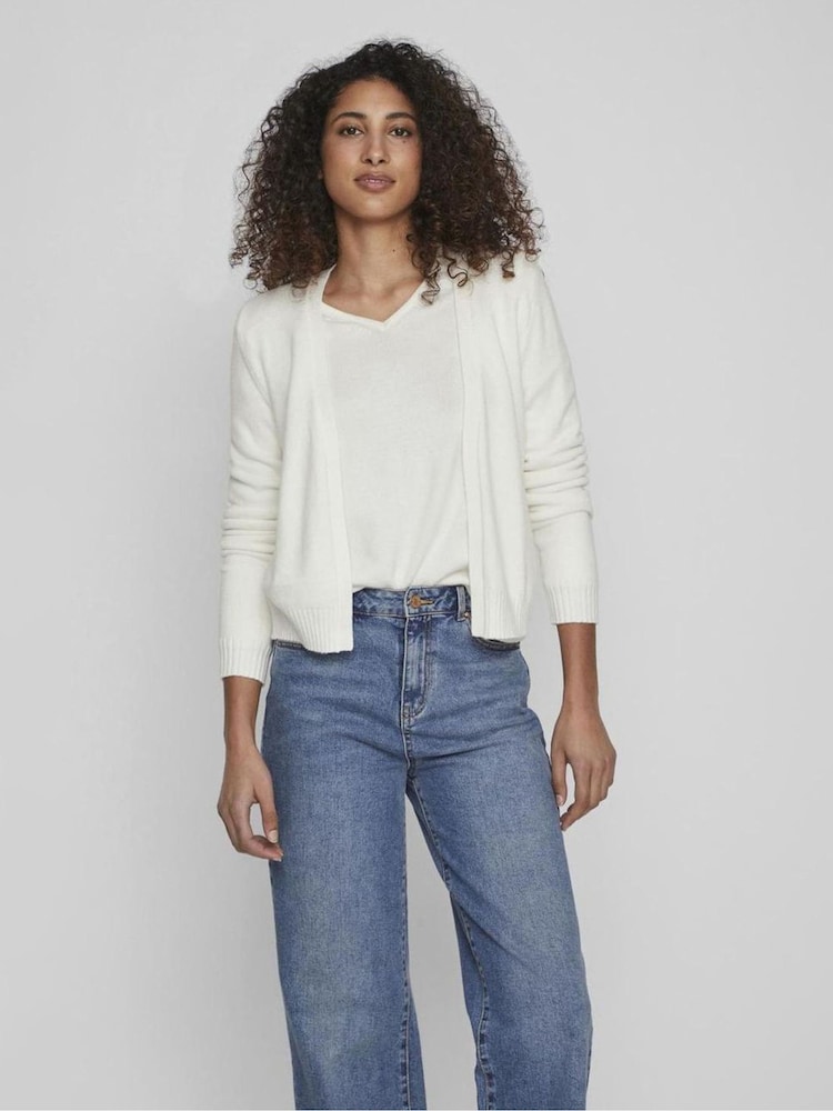 VILA White Long Sleeve Cropped Lightweight Cardigan - Image 3 of 5