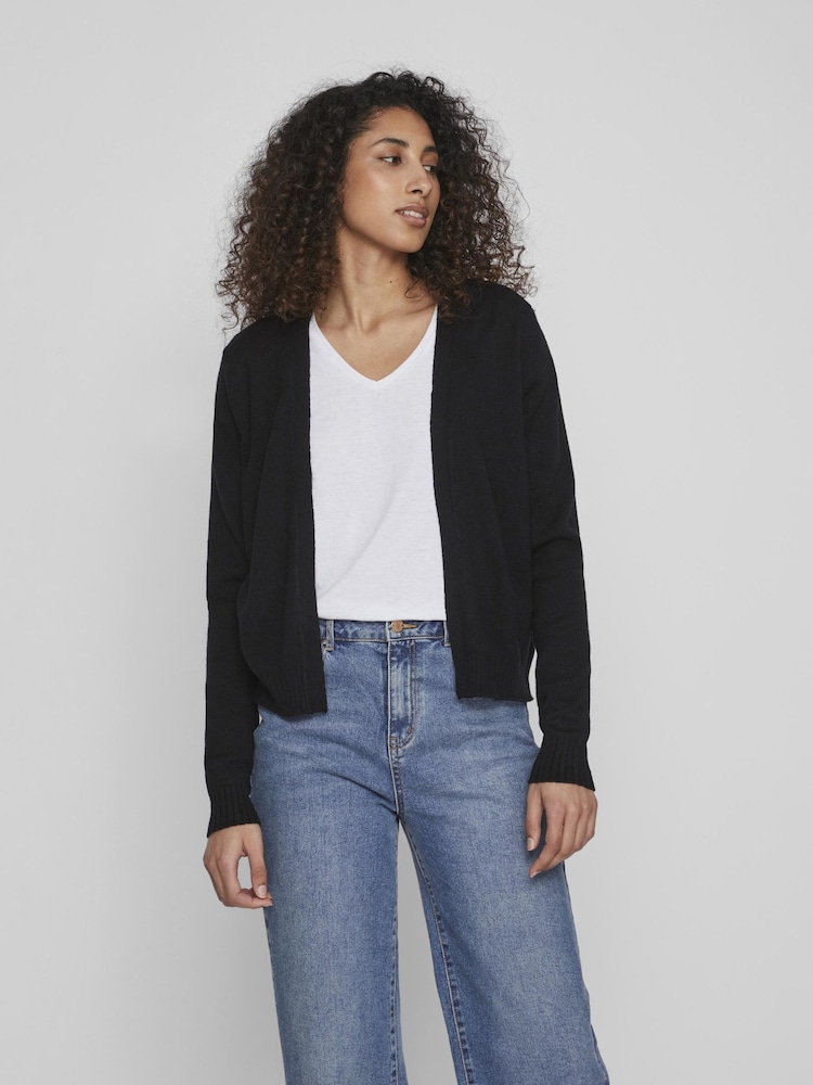 VILA Black Long Sleeve Cropped Lightweight Cardigan - Image 1 of 4
