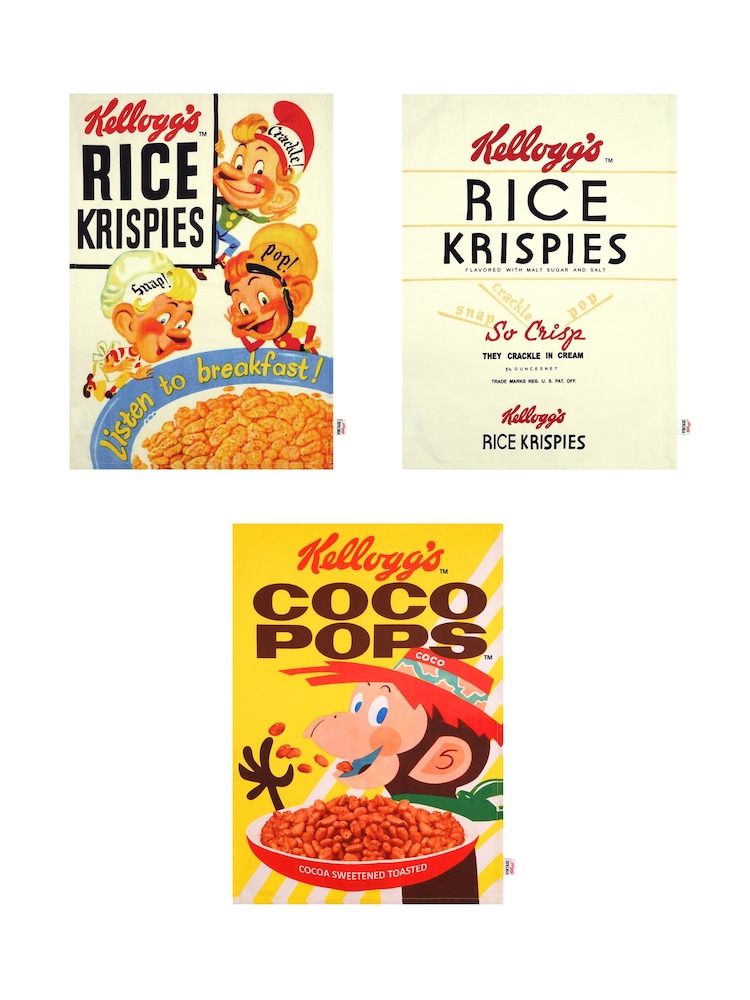Dexam Kellogg's Set of 3 Multi Rice Crispies and Coco Pops 100% Cottton Tea Towels - Image 1 of 1