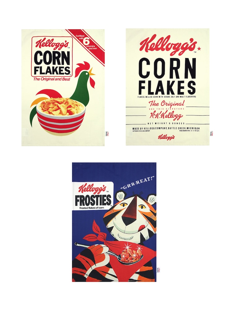 Dexam Kellogg's Set of 3 Multi Cornflake and Frosties 100% Cottton Tea Towels - Image 1 of 1