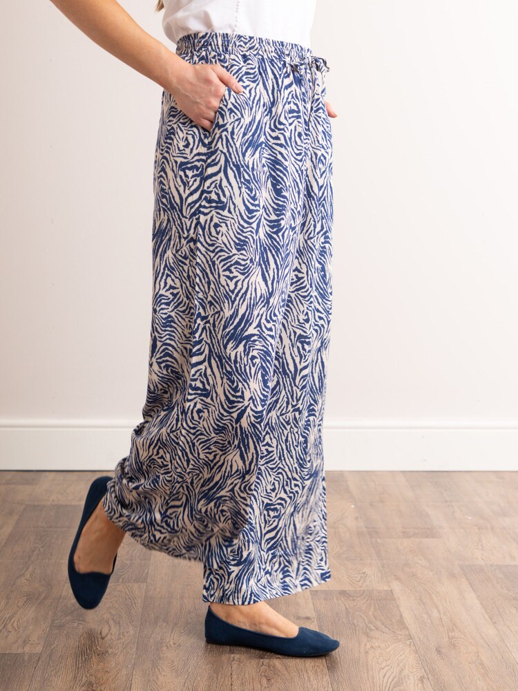 Lakeland Leather Blue Clothing Paula Animal Print Wide Leg Trousers - Image 2 of 4