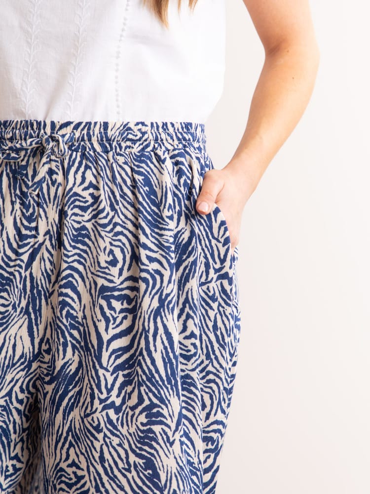 Lakeland Leather Blue Clothing Paula Animal Print Wide Leg Trousers - Image 4 of 4