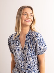 Lakeland Leather Blue Clothing Beth Animal Print V-Neck Short Sleeve Blouse - Image 2 of 7