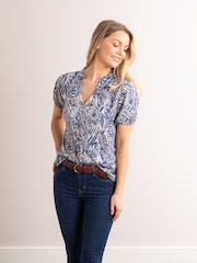 Lakeland Leather Blue Clothing Beth Animal Print V-Neck Short Sleeve Blouse - Image 3 of 7