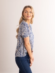 Lakeland Leather Blue Clothing Beth Animal Print V-Neck Short Sleeve Blouse - Image 4 of 7