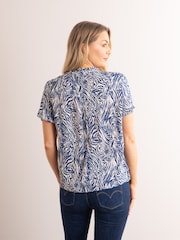 Lakeland Leather Blue Clothing Beth Animal Print V-Neck Short Sleeve Blouse - Image 6 of 7