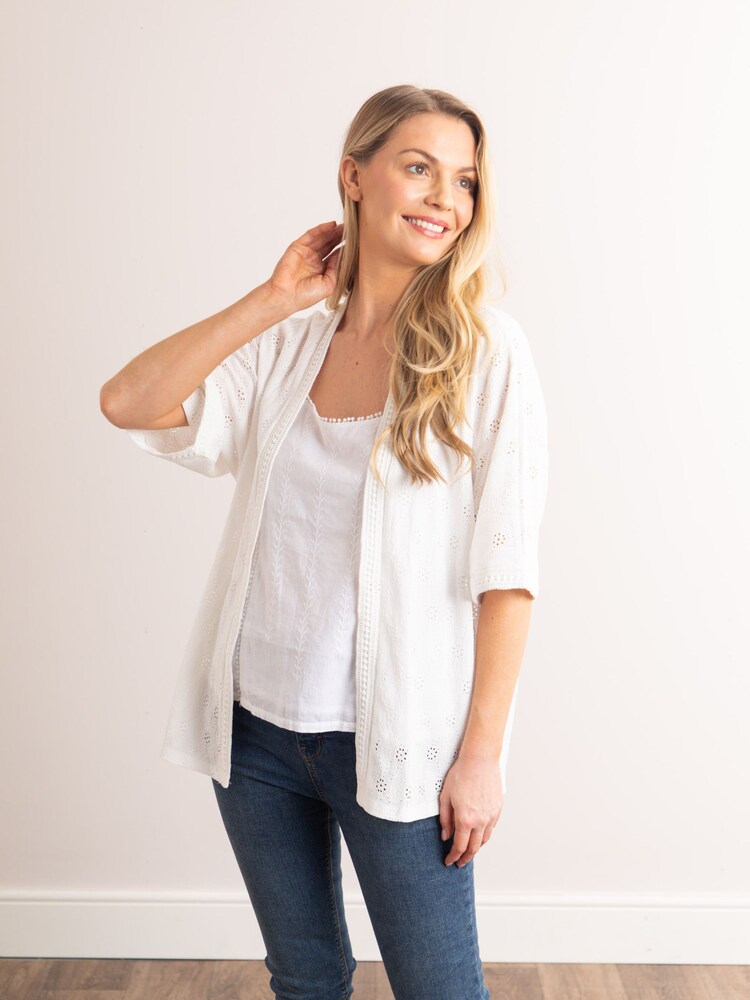 Lakeland Leather White Clothing Kimmy Pointelle 3/4 Sleeve Cardigan - Image 1 of 6