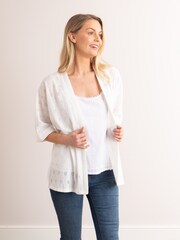 Lakeland Leather White Clothing Kimmy Pointelle 3/4 Sleeve Cardigan - Image 6 of 6