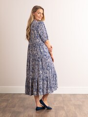 Lakeland Leather Blue Clothing Serena Animal Print V-Neck Button Down Midi Dress - Image 2 of 5