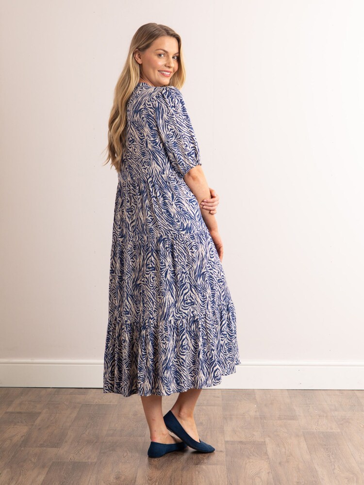 Lakeland Leather Blue Clothing Serena Animal Print V-Neck Button Down Midi Dress - Image 2 of 5