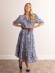 Lakeland Leather Blue Clothing Serena Animal Print V-Neck Button Down Midi Dress - Image 3 of 5