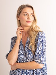 Lakeland Leather Blue Clothing Serena Animal Print V-Neck Button Down Midi Dress - Image 4 of 5