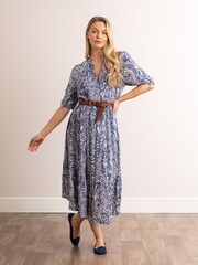 Lakeland Leather Blue Clothing Serena Animal Print V-Neck Button Down Midi Dress - Image 5 of 5